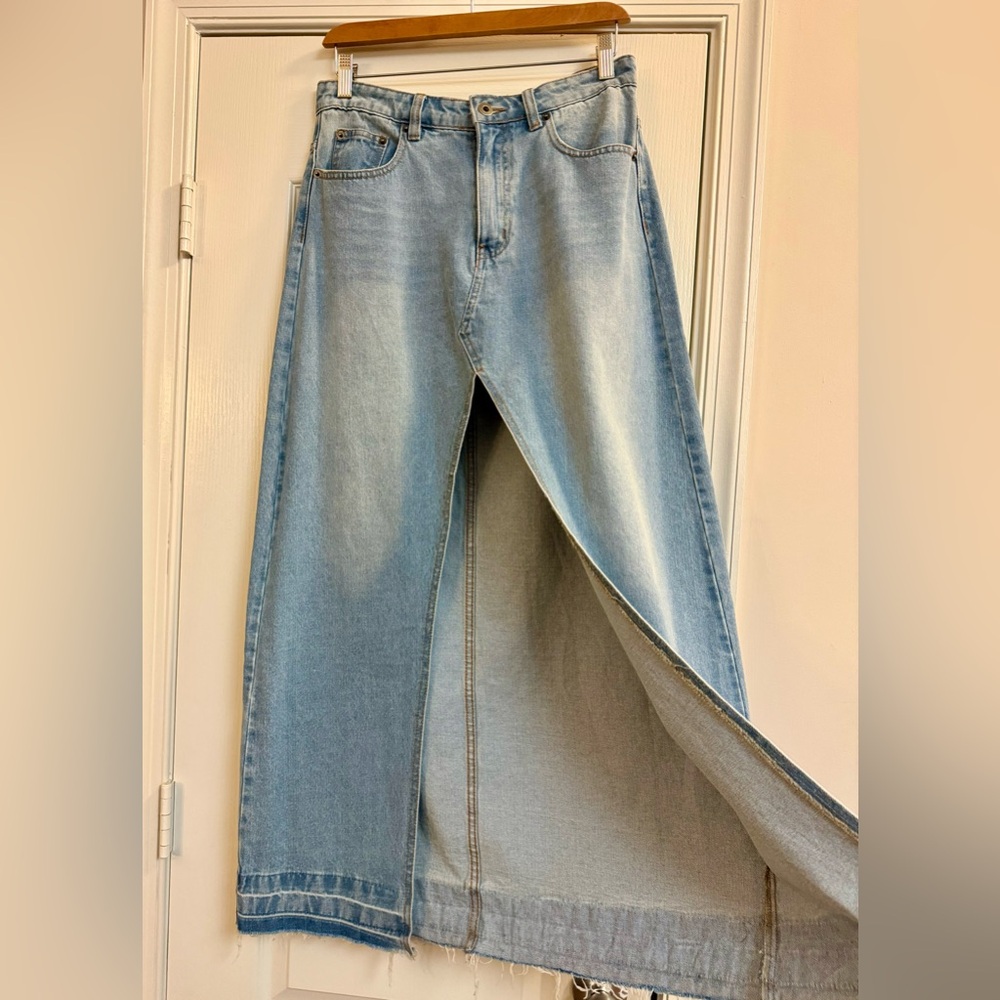 Maxi Denim Skirt with High Front Split